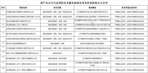 葫芦岛市不具备消防技术服务机构从业条件机构公示名单